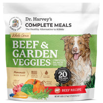 Dr. Harvey's Complete Meals Beef & Garden Veggies whole-grain dog food, 5 lb bag with Border Collie illustration