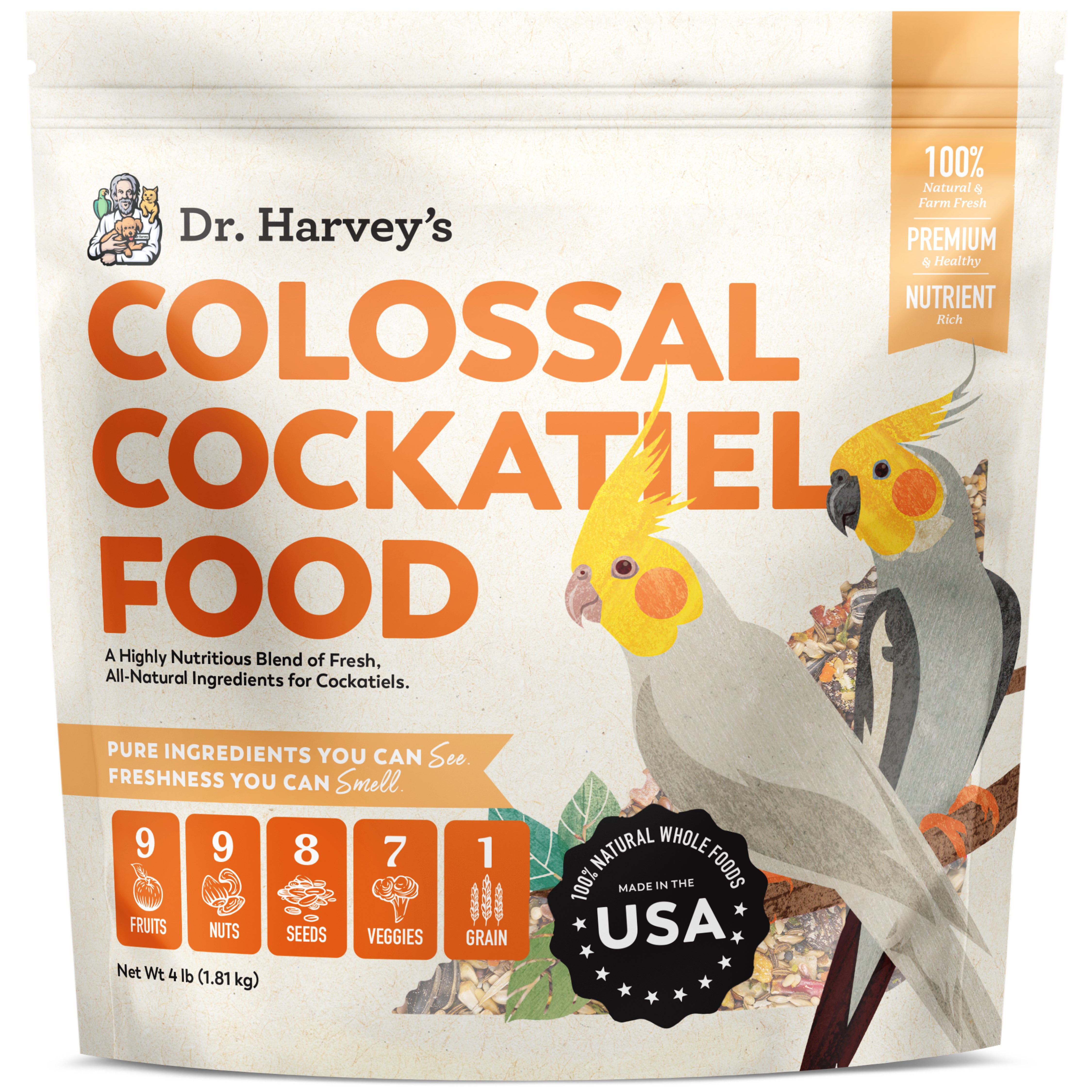 Colossal Cockatiel Blend Natural Bird Food – Dr. Harvey's