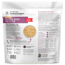 Dr. Harvey's Complete Meals Whole-Grain Every Dog Health Beef Recipe dry dog food bag, back panel