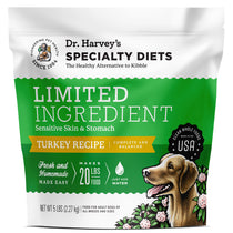 Dr. Harvey's Specialty Diets Limited Ingredient Turkey Recipe dog food bag, 5 lbs, for sensitive skin & stomach
