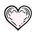 Bold hand-drawn heart illustration with layered outline detail and soft pink fill